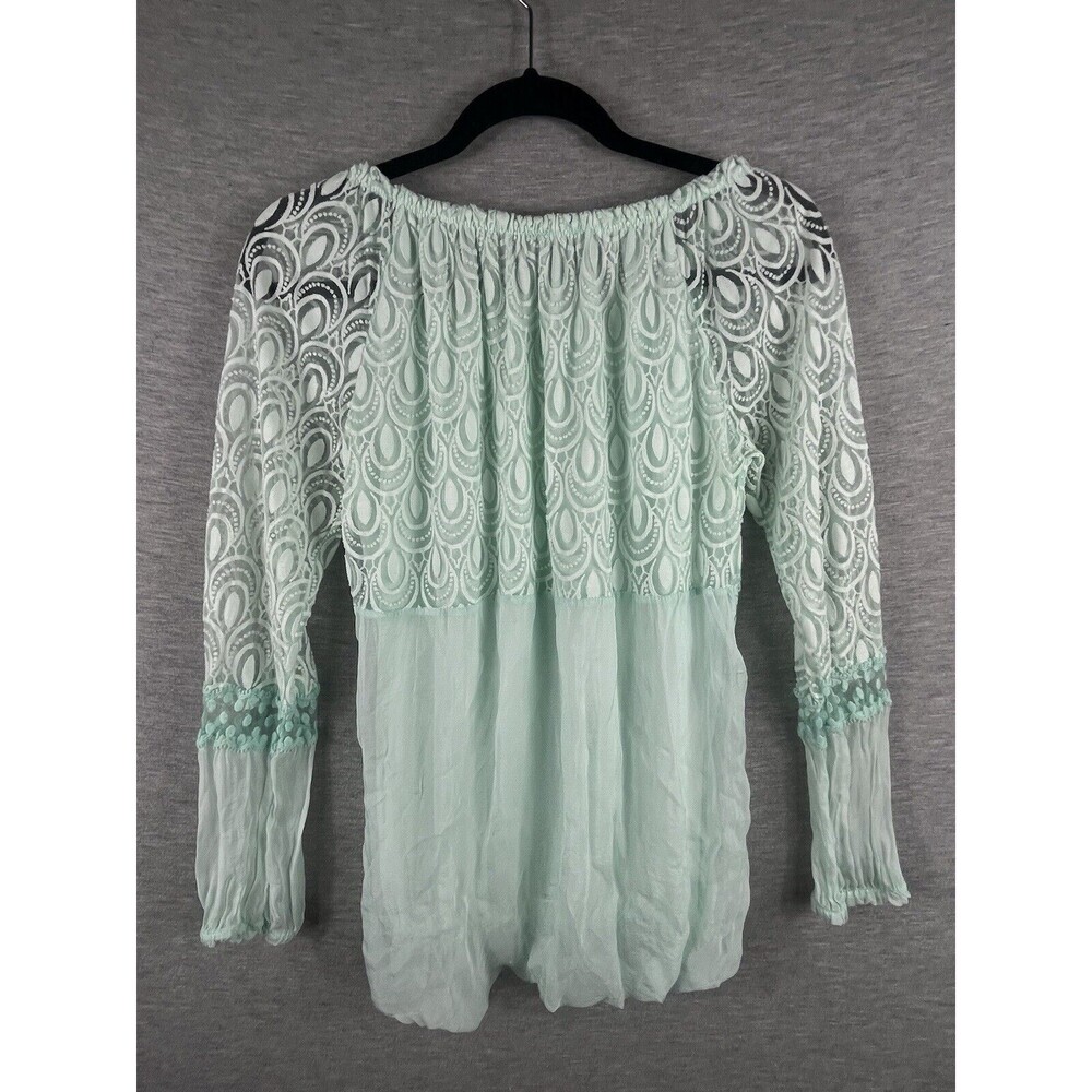 Lola Women's Blouse Green Silk Lace Long Sleeve Top Sz S / M  Made in Italy - Picture 2 of 13